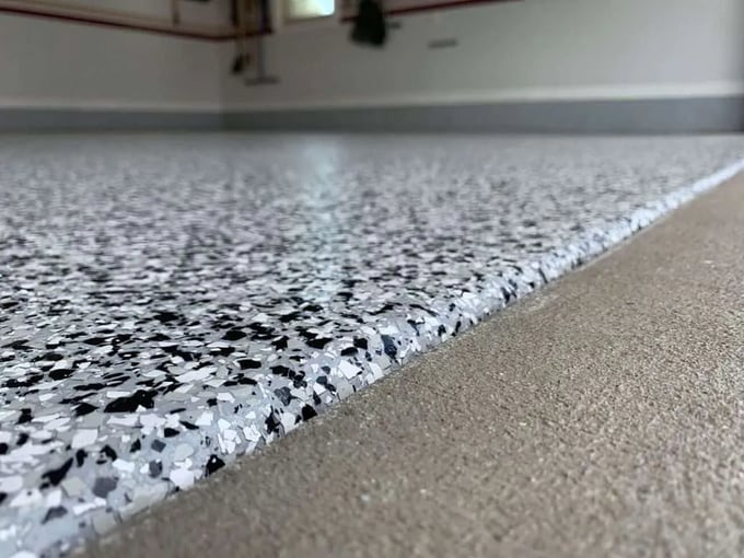 Black-Grey white flakes garage polyaspartic floor