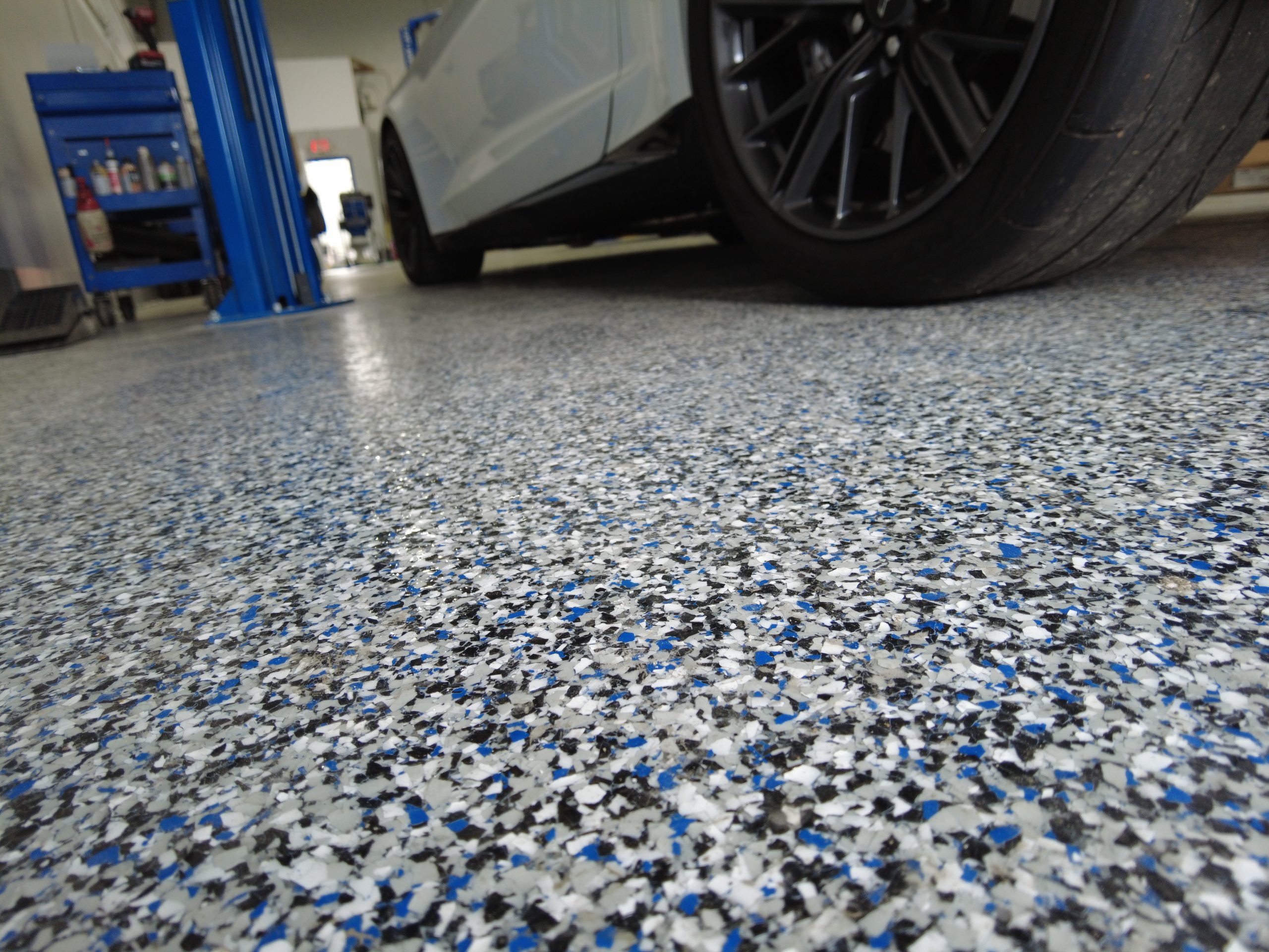 blue black gray and white decoative epoxy floor coating