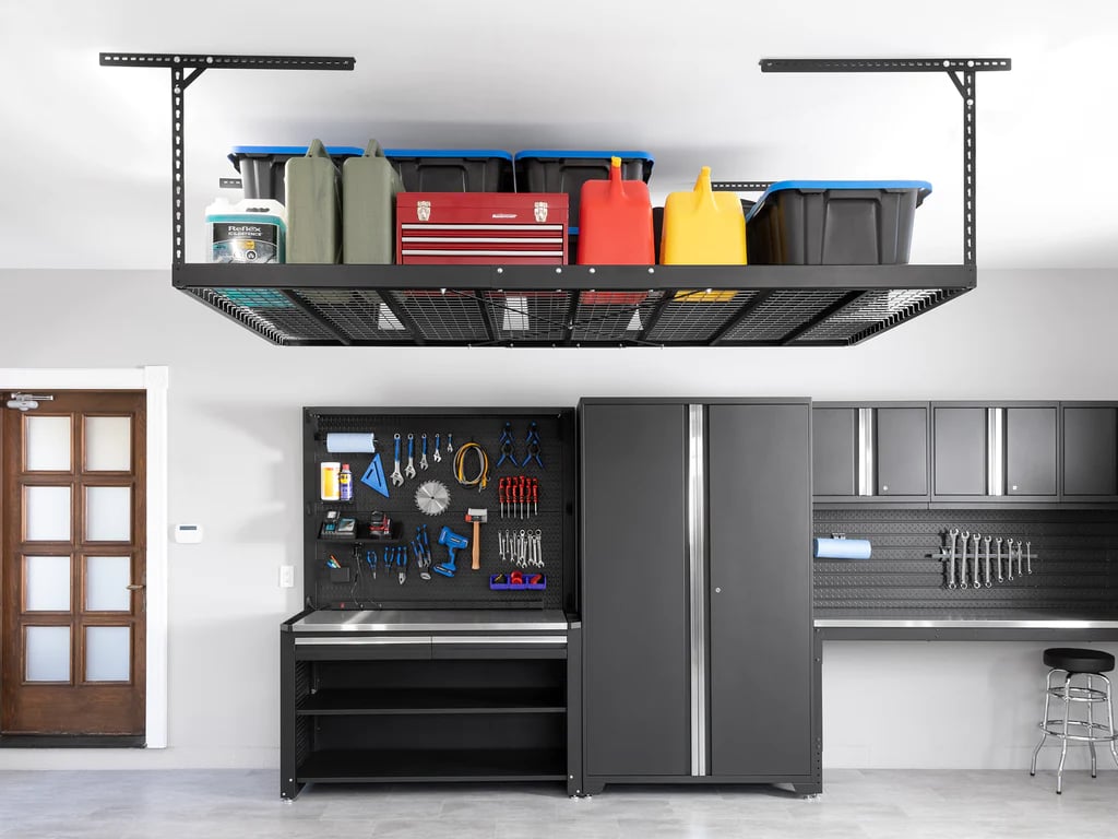 newage black cabinets and versarac pro storage rack